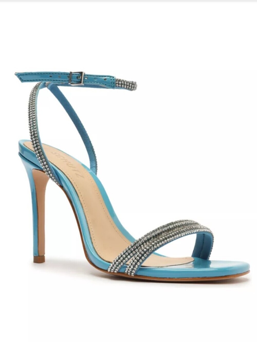 SCHUTZ, Altina Glam Crystal-Embellished Stiletto Sandal, Turquoise, Size 7.5